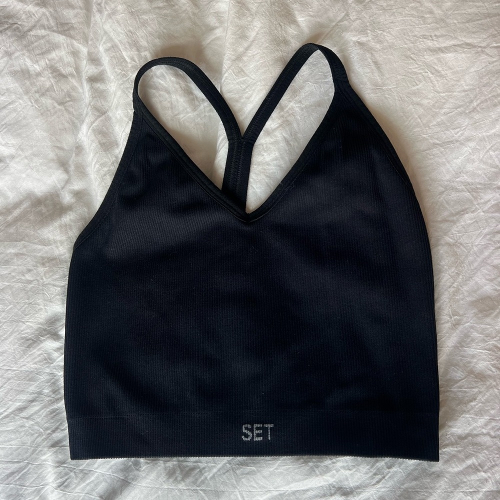 SET Active Black Ribbed V-Neck Bralette